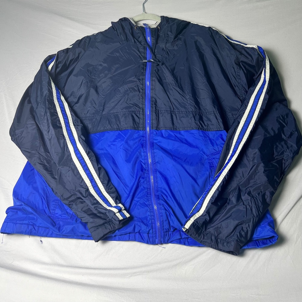 Original Windbreaker Mens XL Navy Blue Colorblock Hooded Jacket Jersey Lined